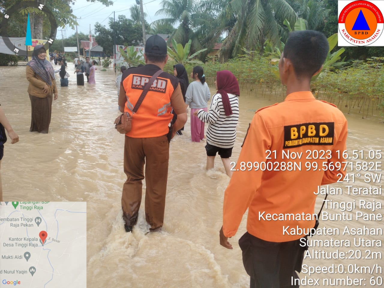 BPBD Kabupaten Asahan Melakukan Monitoring Terkait Laporan Banjir di Kecamatan Tinggi Raja Desa Tinggi Raja.