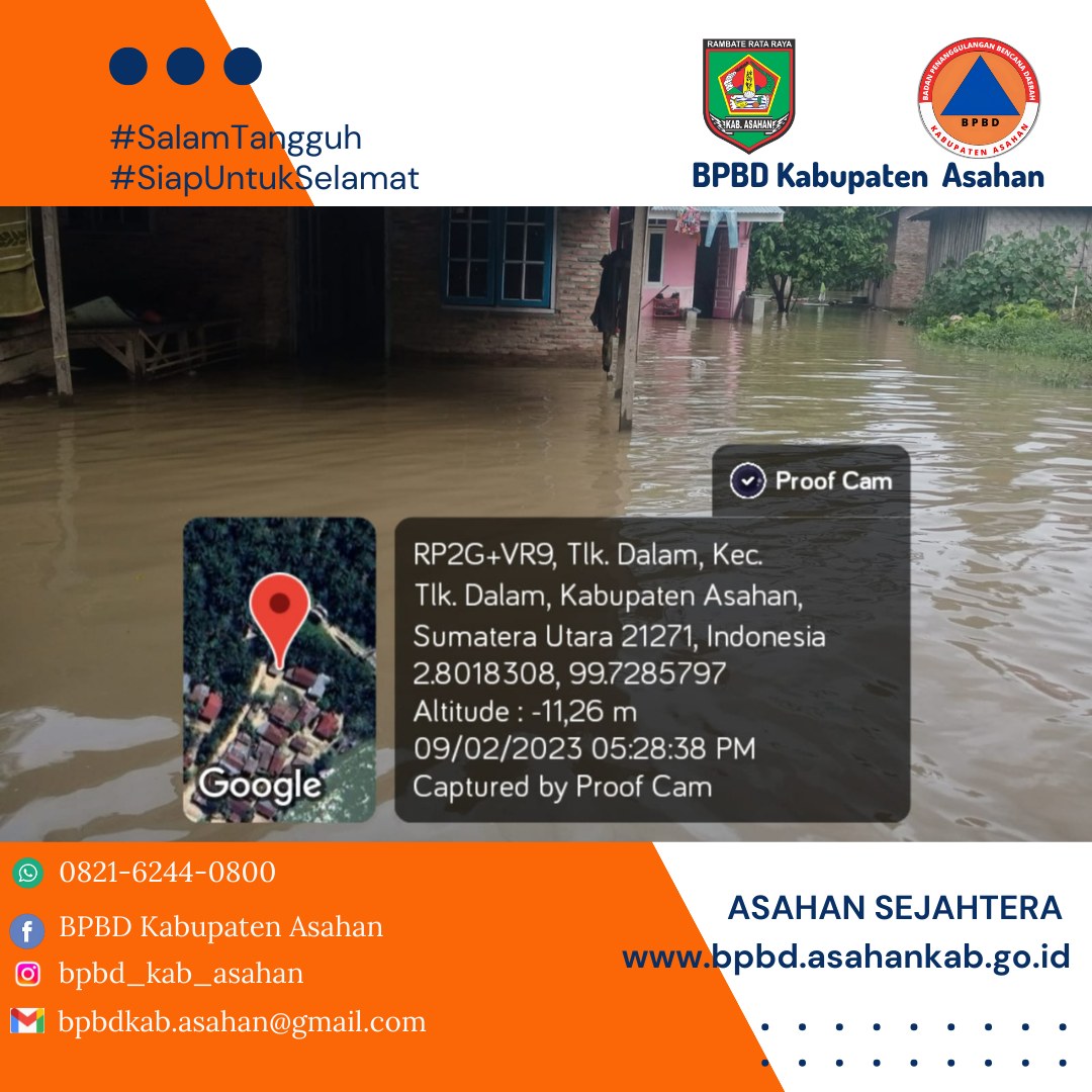 Tim Pusdalops BPBD Kabupaten Asahan meninjau lokasi banjir di Dusun VIII Pisang Binaya Desa Teluk Dalam Kecamatan Teluk Dalam.