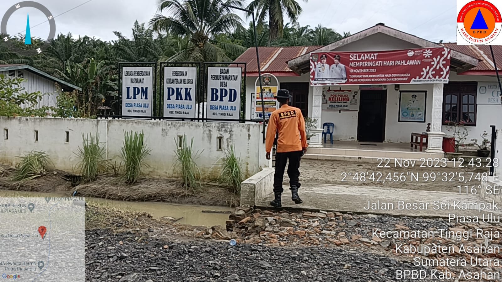 BPBD Kabupaten Asahan Melaporkan Situasi Kondisi Banjir di Desa Piasa Ulu Kecamatan Tinggi Raja.